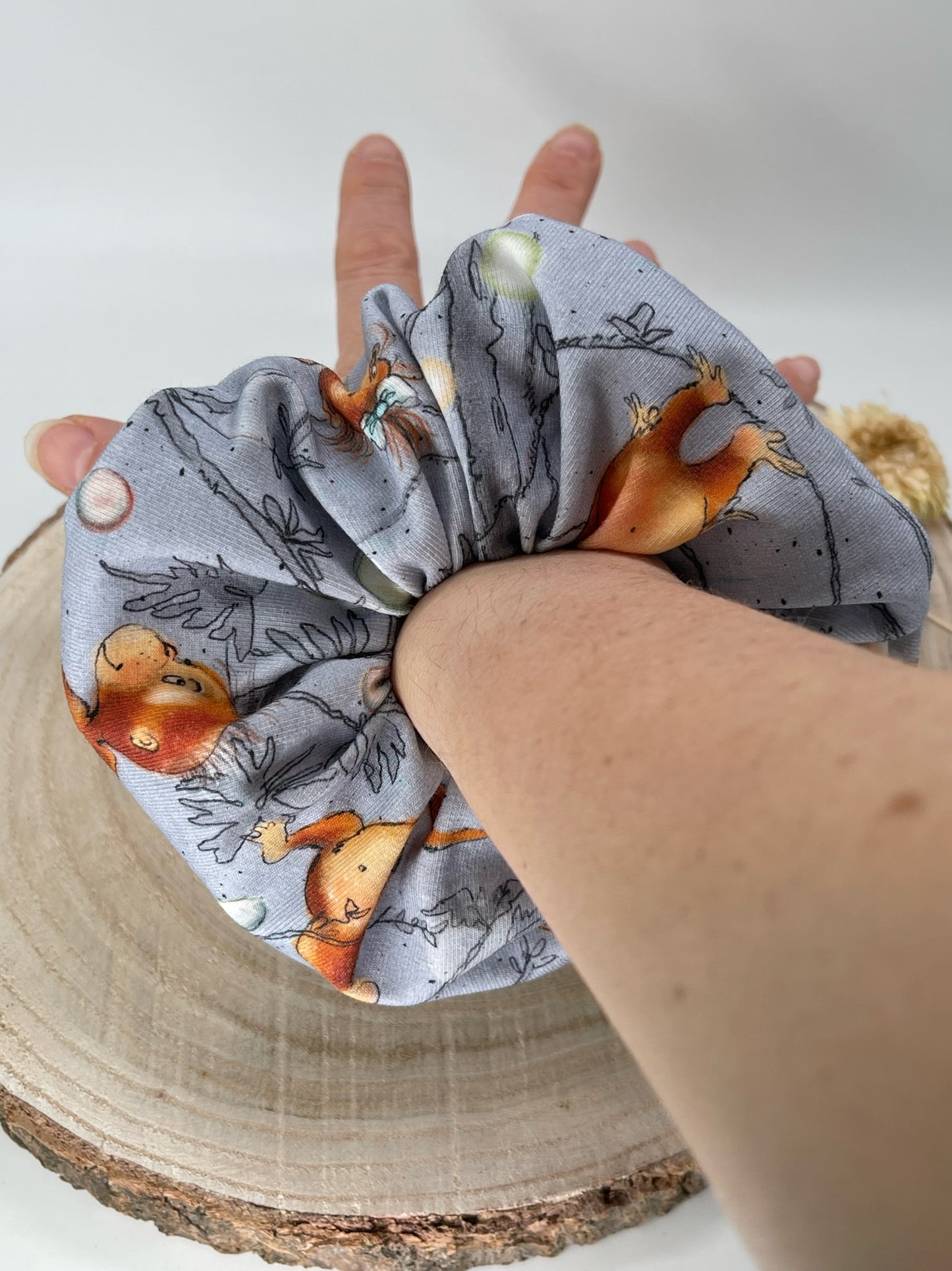 Jersey Scrunchie Haargummi kleine Affenbande blau