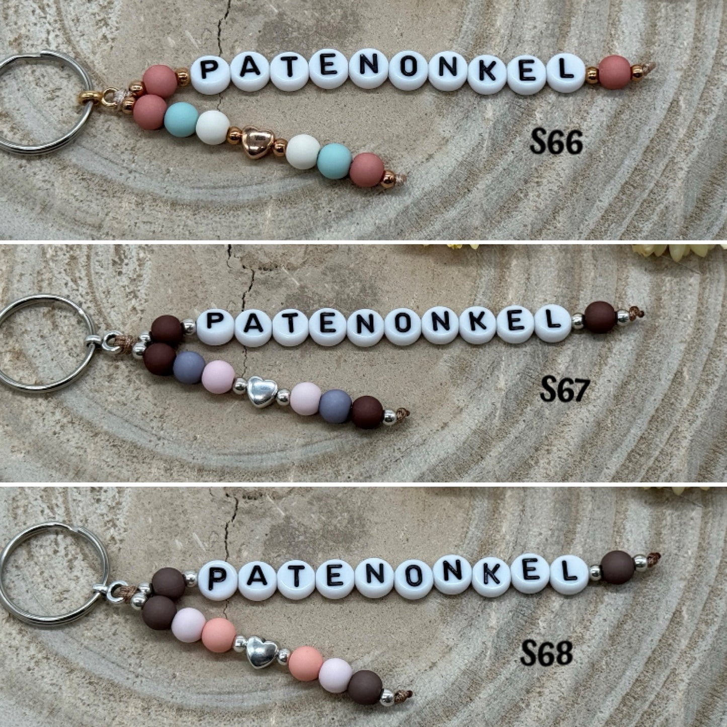 Schlüsselanhänger Taschenanhänger Anhänger Patenonkel tricolour mit weißen Buchstabenperlen