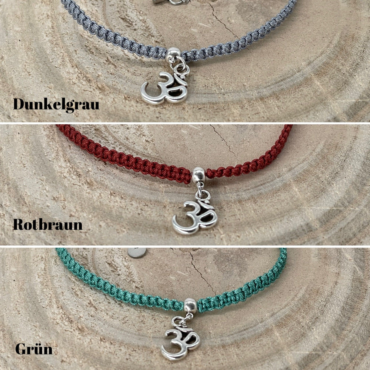 Makramee Schmuck Fusskettchen Fussbändchen "Ohm" Silberfarben