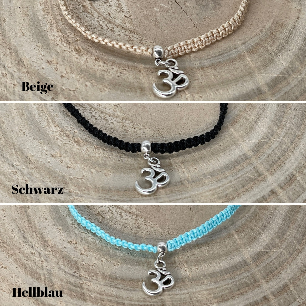 Makramee Schmuck Fusskettchen Fussbändchen "Ohm" Silberfarben