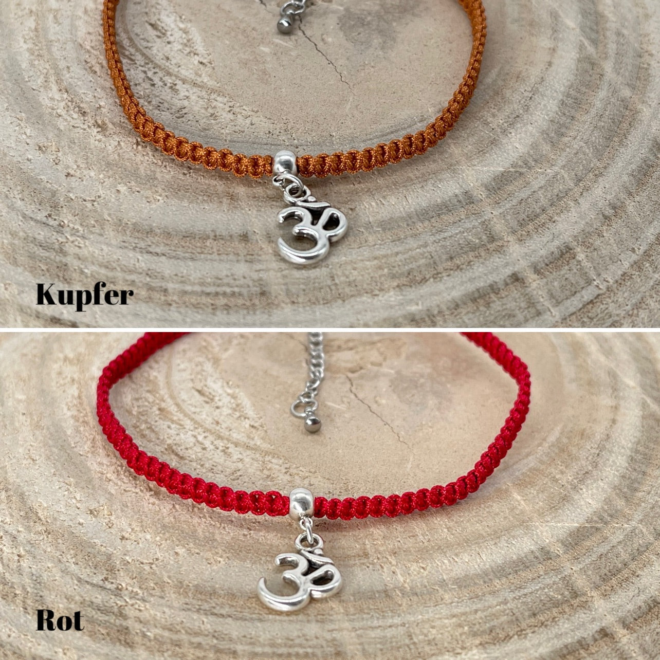 Makramee Schmuck Fusskettchen Fussbändchen "Ohm" Silberfarben