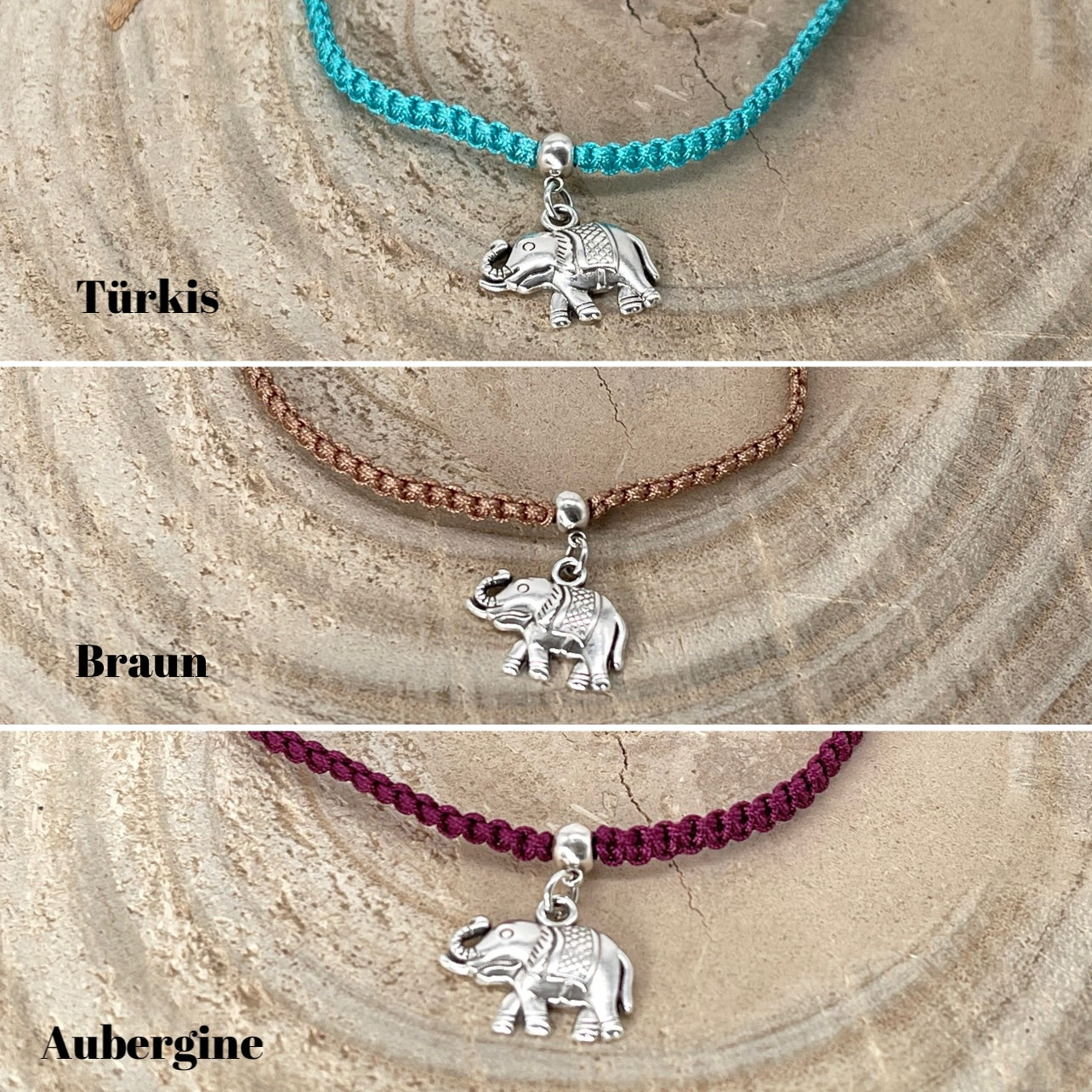 Makramee Schmuck Fusskettchen Fussbändchen "Elefant" Silberfarben