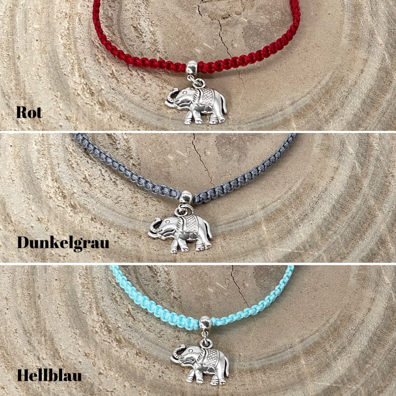 Makramee Schmuck Fusskettchen Fussbändchen "Elefant" Silberfarben