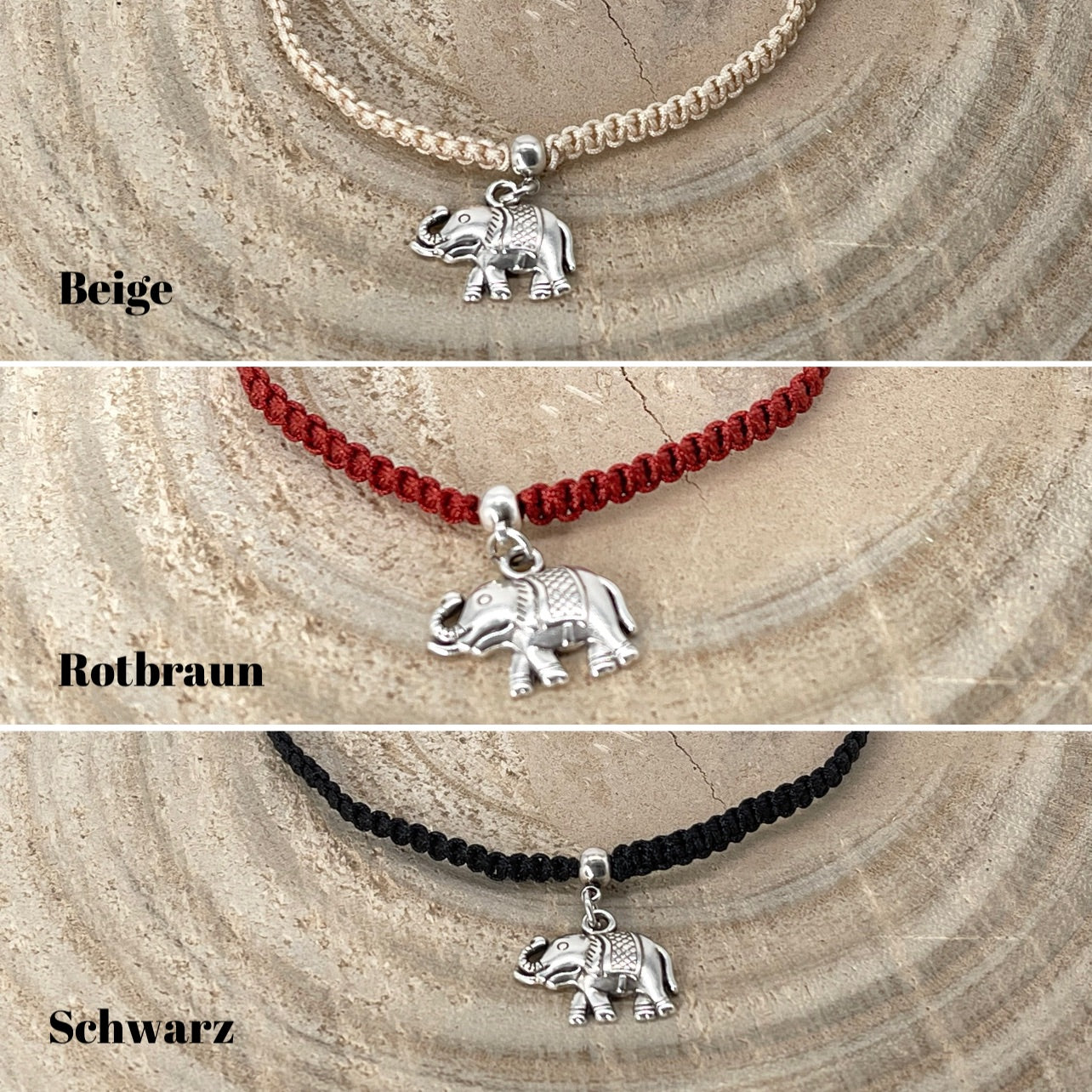Makramee Schmuck Fusskettchen Fussbändchen "Elefant" Silberfarben