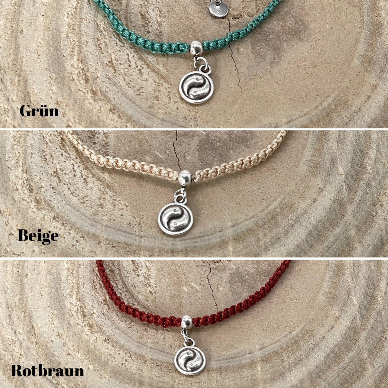 Makramee Schmuck Fusskettchen Fussbändchen "Yin Yang" Silberfarben