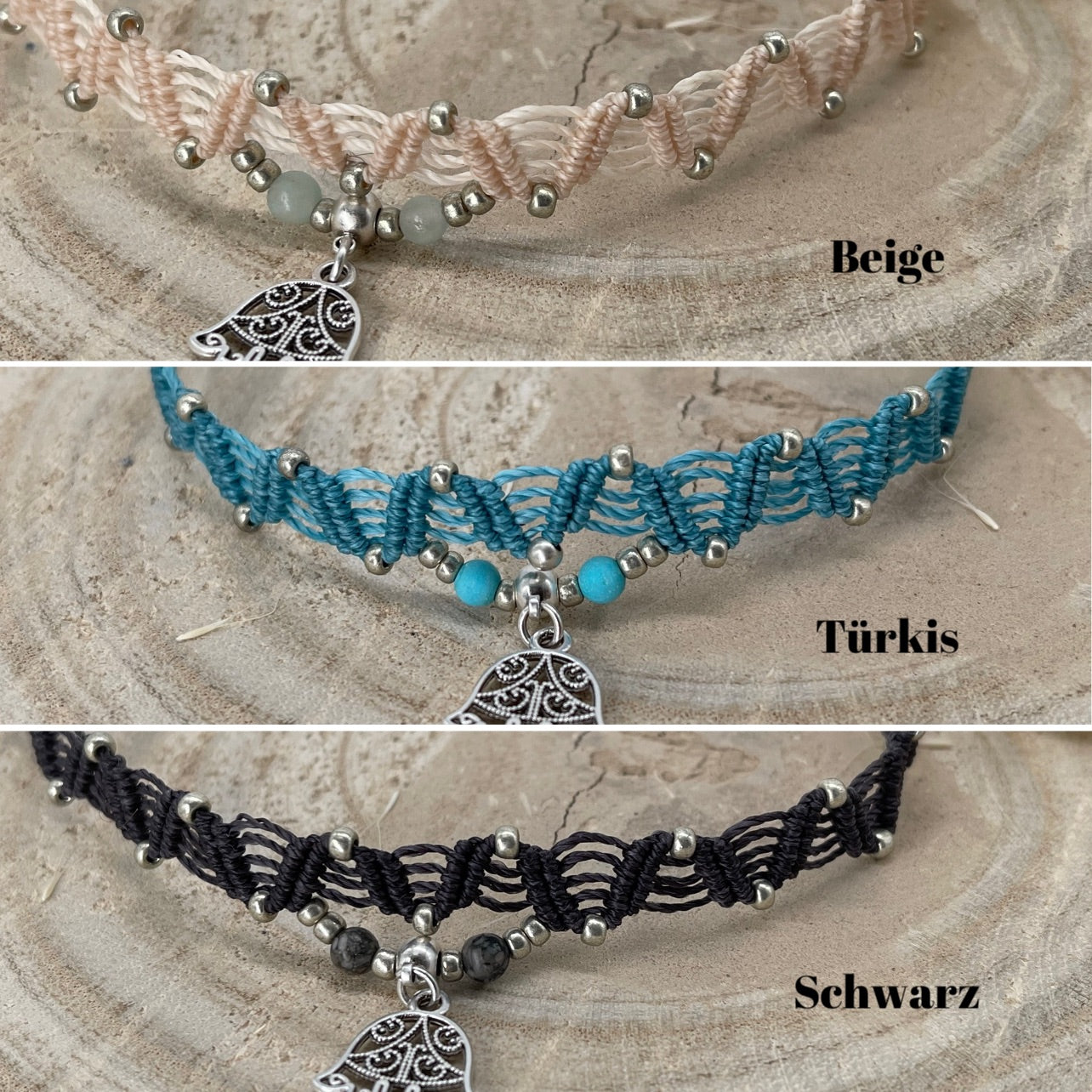 Makramee Schmuck Choker Halskette Lotus silberfarben