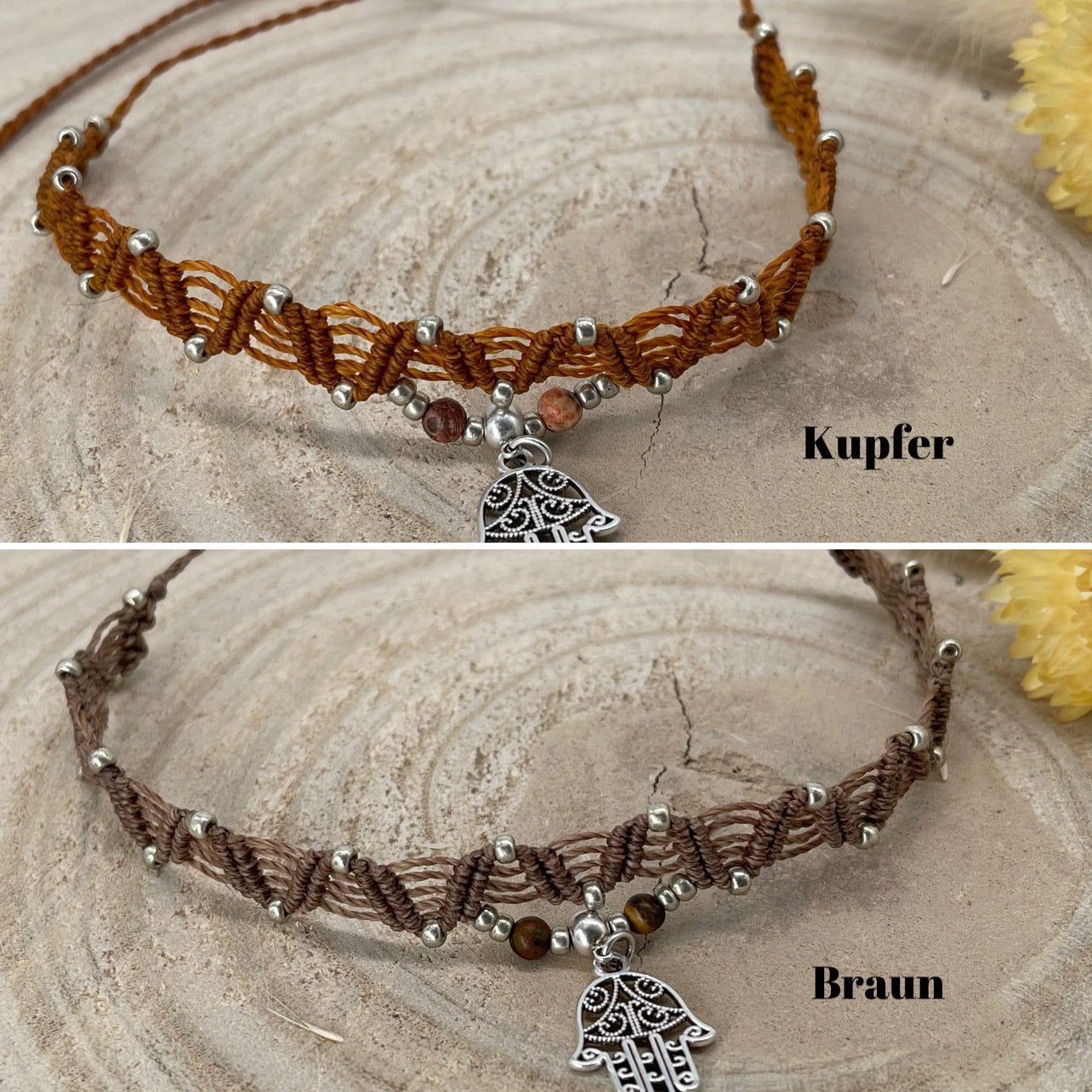 Makramee Choker Halskette Anhänger kleiner Mond silberfarbenen Edelstahl