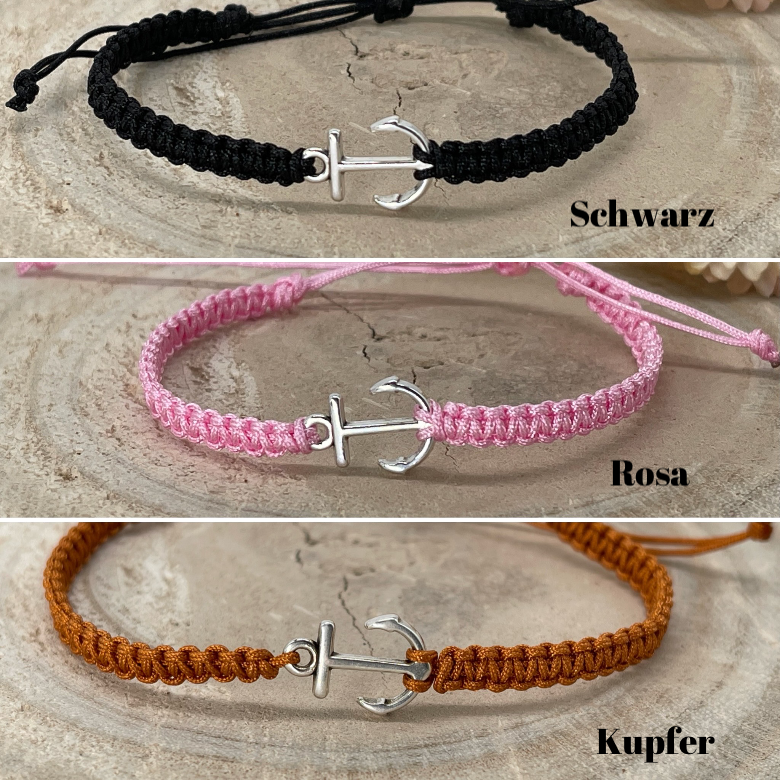 Freundschaftsarmband Makramee Armband kleine Anker silberfarbenen Edelstahl