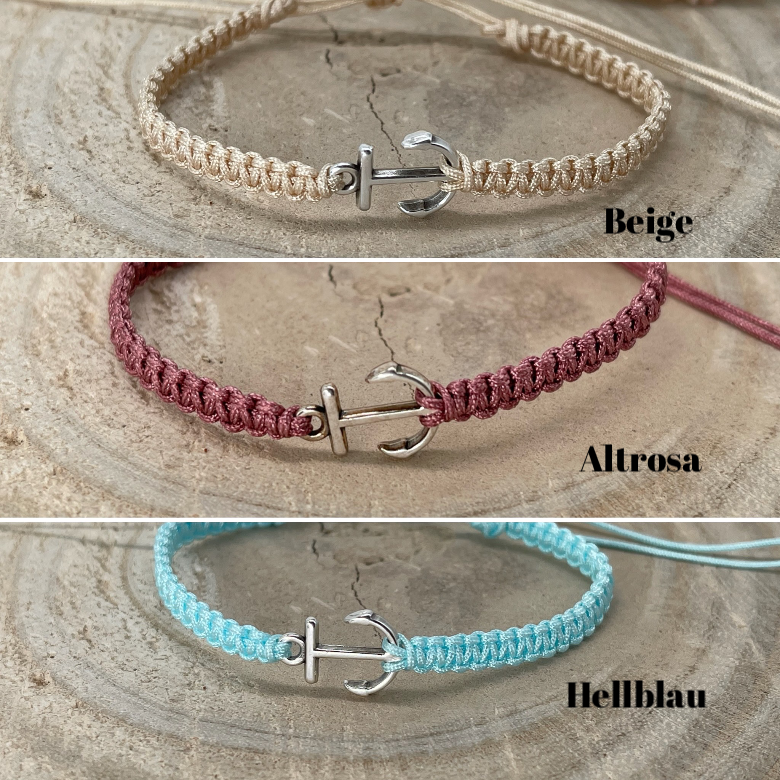 Freundschaftsarmband Makramee Armband kleine Anker silberfarbenen Edelstahl