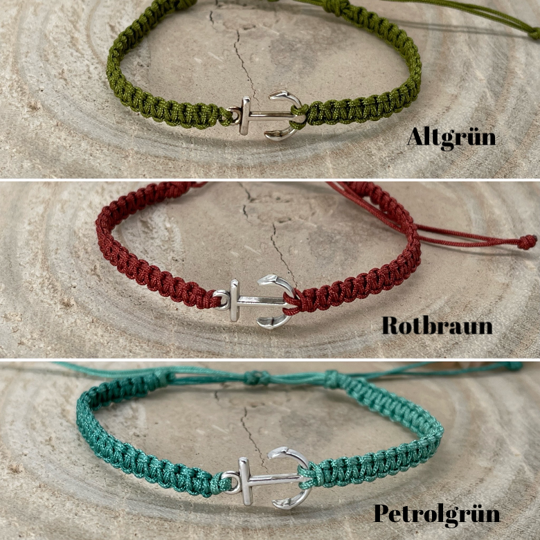 Freundschaftsarmband Makramee Armband kleine Anker silberfarbenen Edelstahl