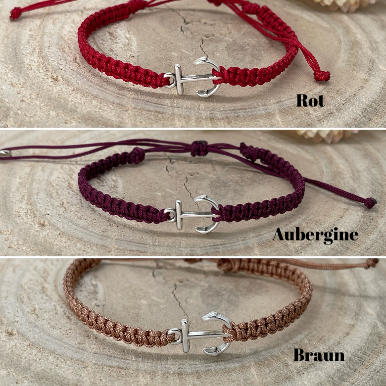 Freundschaftsarmband Makramee Armband kleine Anker silberfarbenen Edelstahl