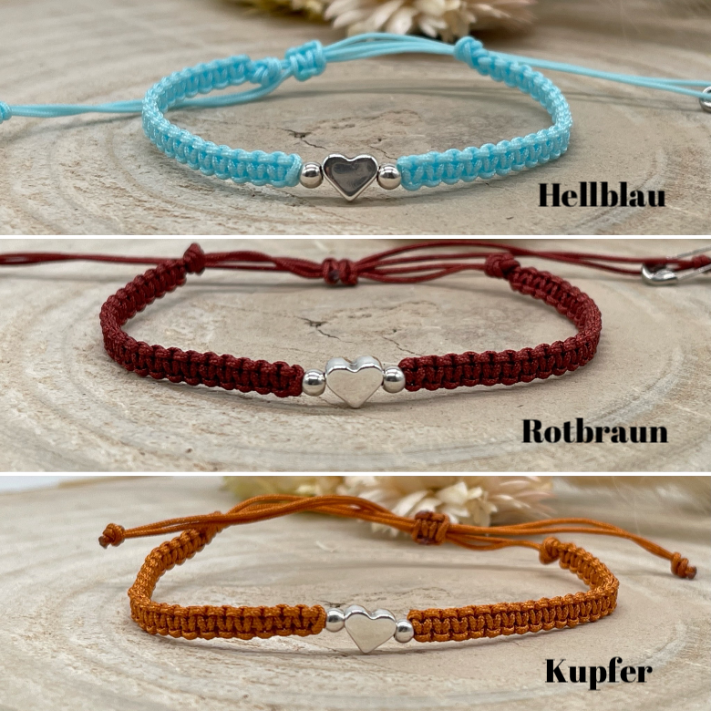Freundschaftsarmband Makramee Schmuck Armband Herz II silberfarben
