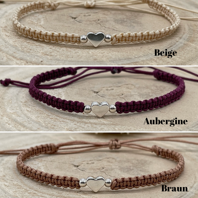 Freundschaftsarmband Makramee Schmuck Armband Herz II silberfarben