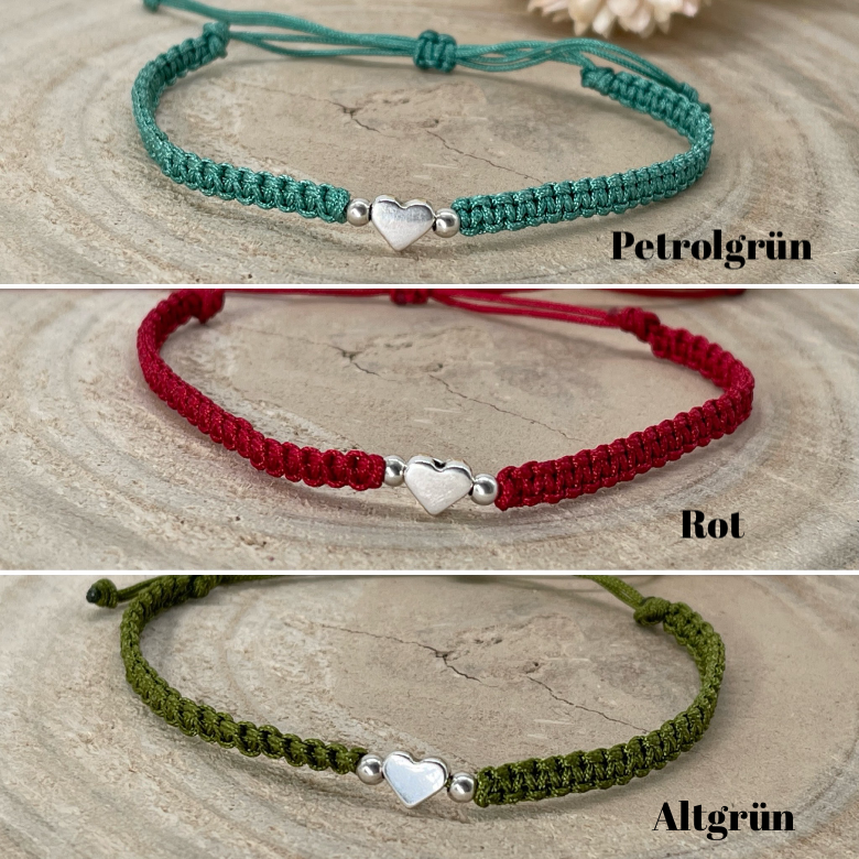 Freundschaftsarmband Makramee Schmuck Armband Herz II silberfarben