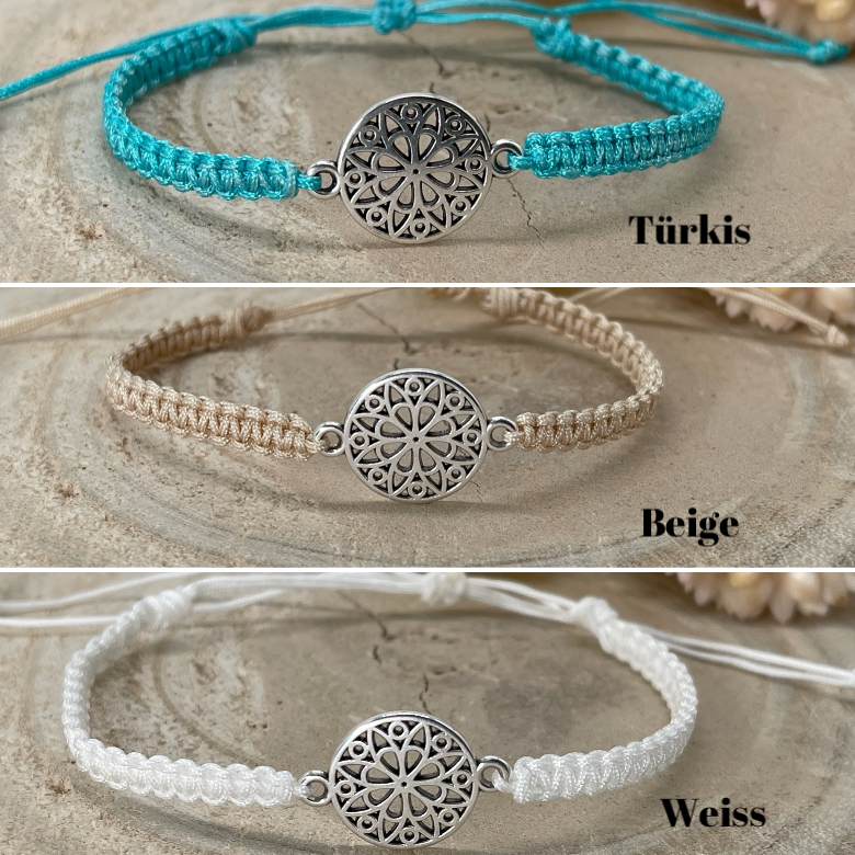 Freundschaftsarmband Makramee Armband Mandala silberfarbenen Edelstahl