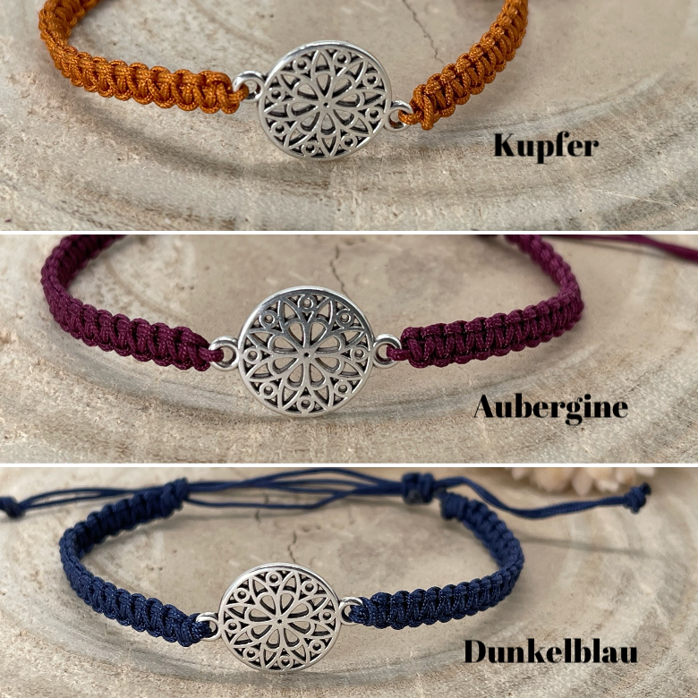 Freundschaftsarmband Makramee Armband Mandala silberfarbenen Edelstahl