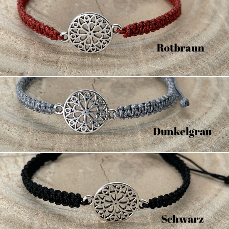 Freundschaftsarmband Makramee Armband Mandala silberfarbenen Edelstahl