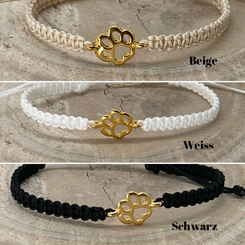 Makrameearmband Freundschaftsarmband Schmuck Armband mit goldfarbenes Edelstahl Element Tier Pfote