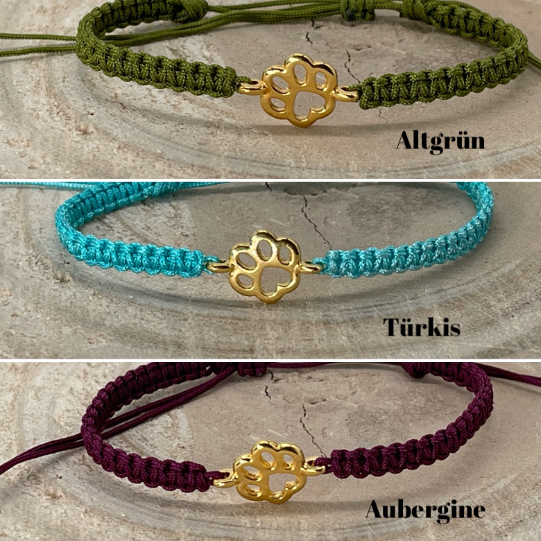 Makrameearmband Freundschaftsarmband Schmuck Armband mit goldfarbenes Edelstahl Element Tier Pfote