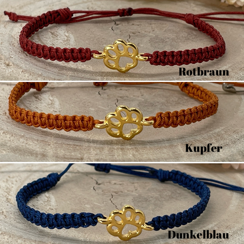 Makrameearmband Freundschaftsarmband Schmuck Armband mit goldfarbenes Edelstahl Element Tier Pfote