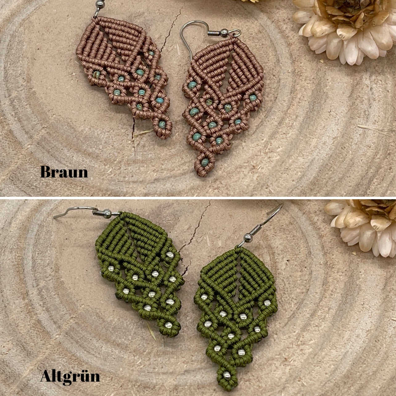 Einzigartiger Makramee Ohrhänger Ohrring Boho Hippie Schmuck Perlen Ornament (1 Paar)