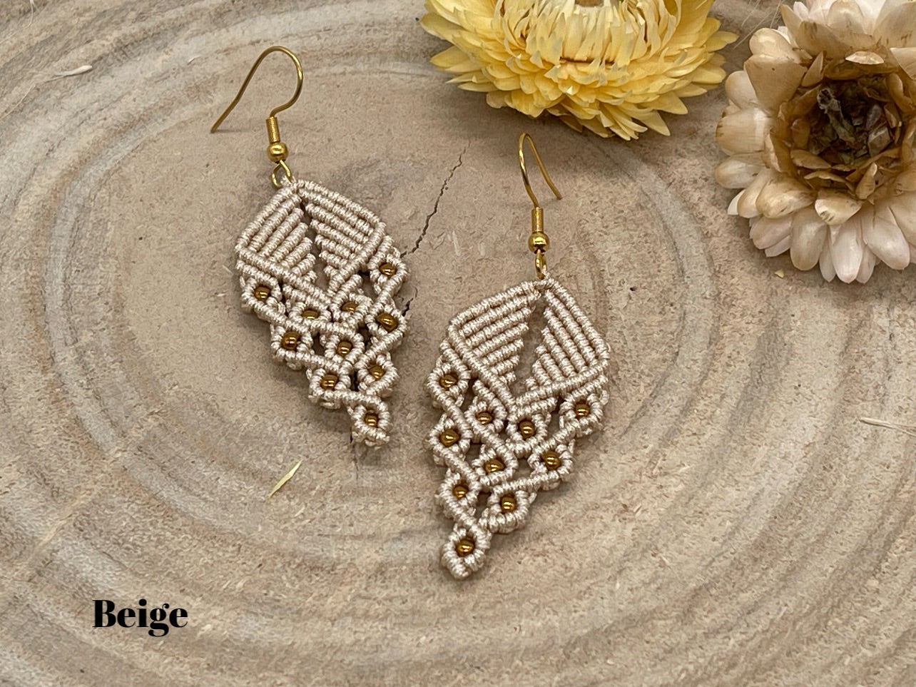 Einzigartiger Makramee Ohrhänger Ohrring Boho Hippie Schmuck Perlen Ornament (1 Paar)