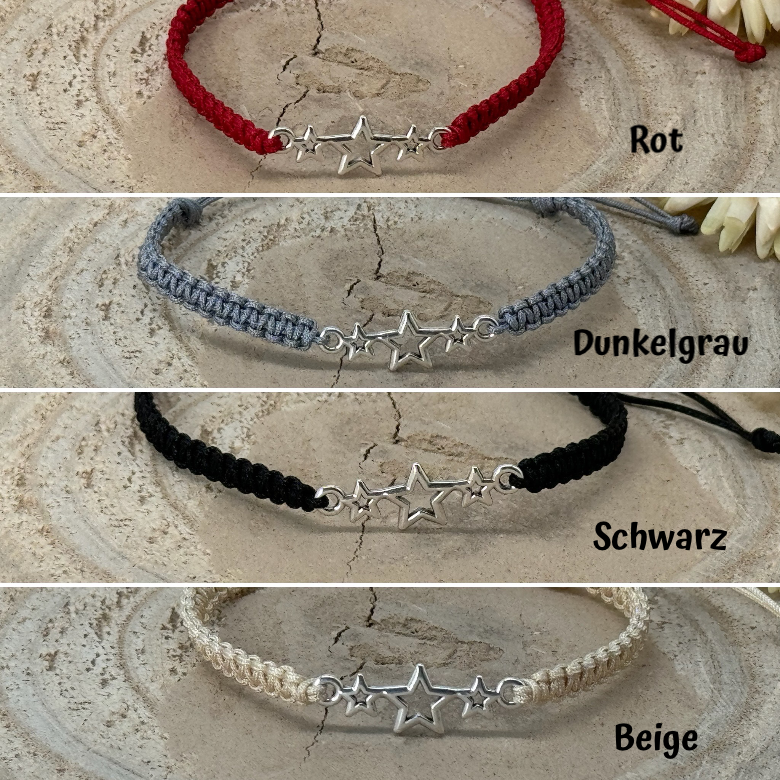 Freundschaftsarmband Makramee Armband Sterne silberfarbenen Edelstahl