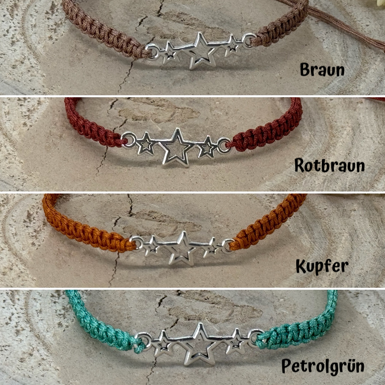 Freundschaftsarmband Makramee Armband Sterne silberfarbenen Edelstahl
