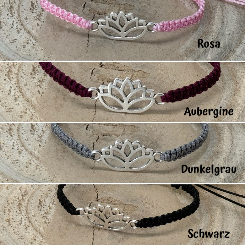 Freundschaftsarmband Makramee Armband Lotusblüte silberfarbenen Edelstahl