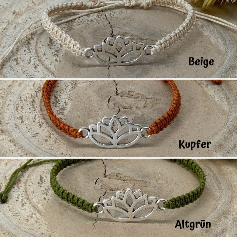 Freundschaftsarmband Makramee Armband Lotusblüte silberfarbenen Edelstahl