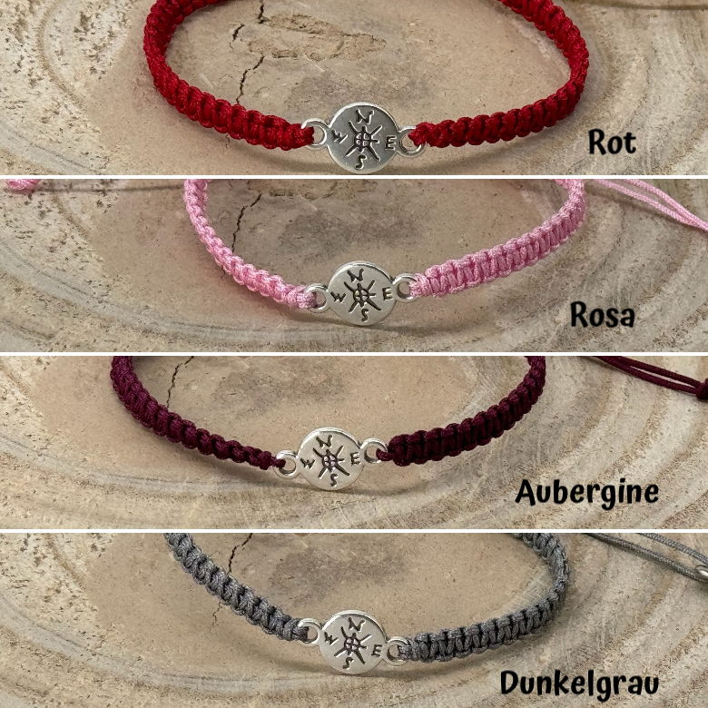 Freundschaftsarmband Makramee Armband Kompass silberfarbenen Edelstahl
