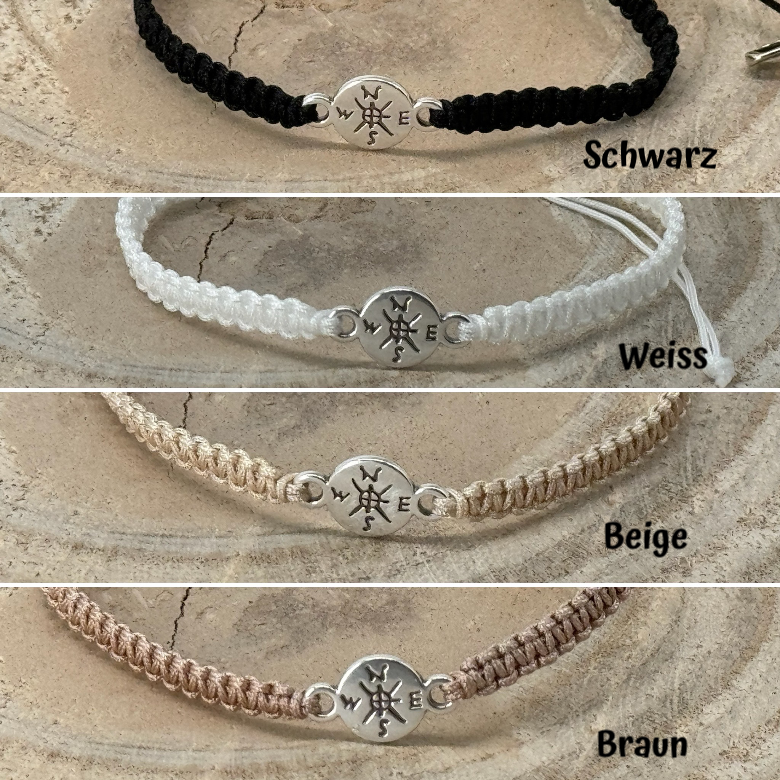 Freundschaftsarmband Makramee Armband Kompass silberfarbenen Edelstahl