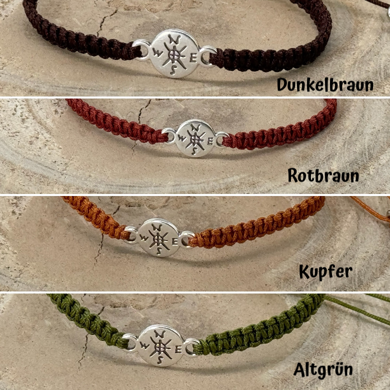 Freundschaftsarmband Makramee Armband Kompass silberfarbenen Edelstahl