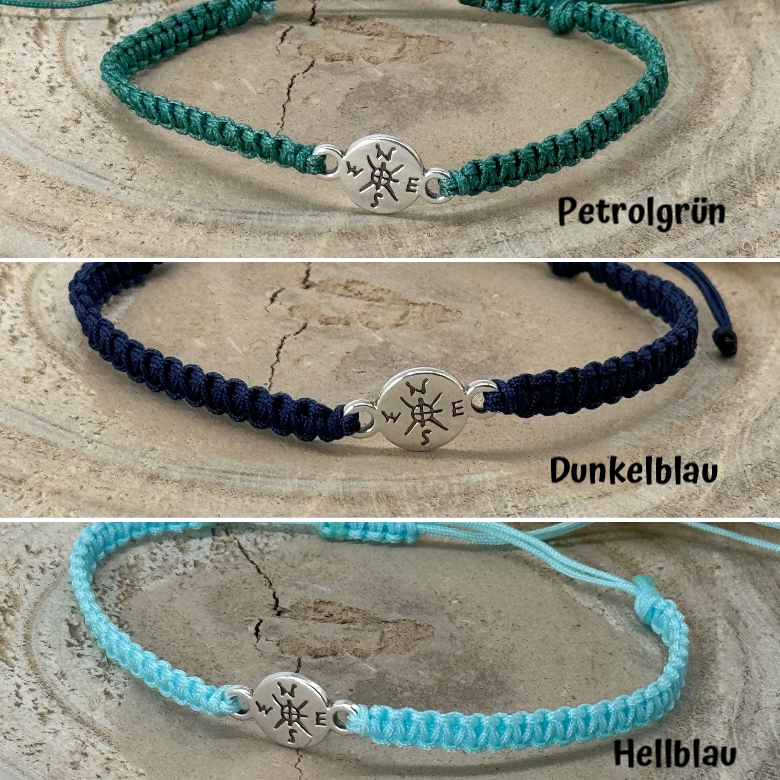 Freundschaftsarmband Makramee Armband Kompass silberfarbenen Edelstahl