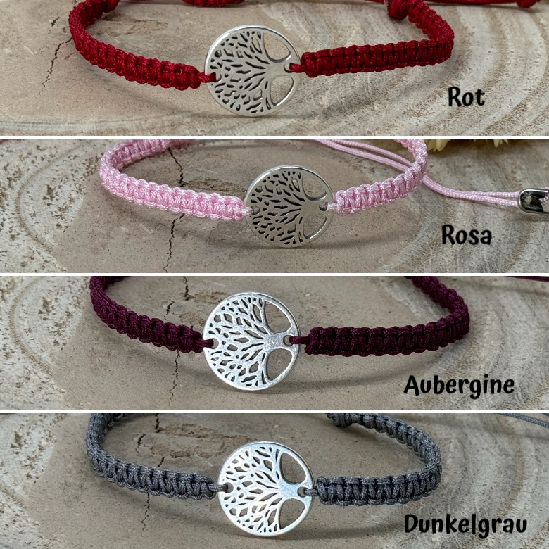 Freundschaftsarmband Makramee Armband Baum silberfarbenen Edelstahl