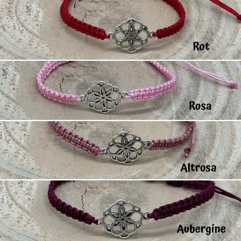 Freundschaftsarmband Makramee Schmuck Armband Blumen Mosaik silberfarben