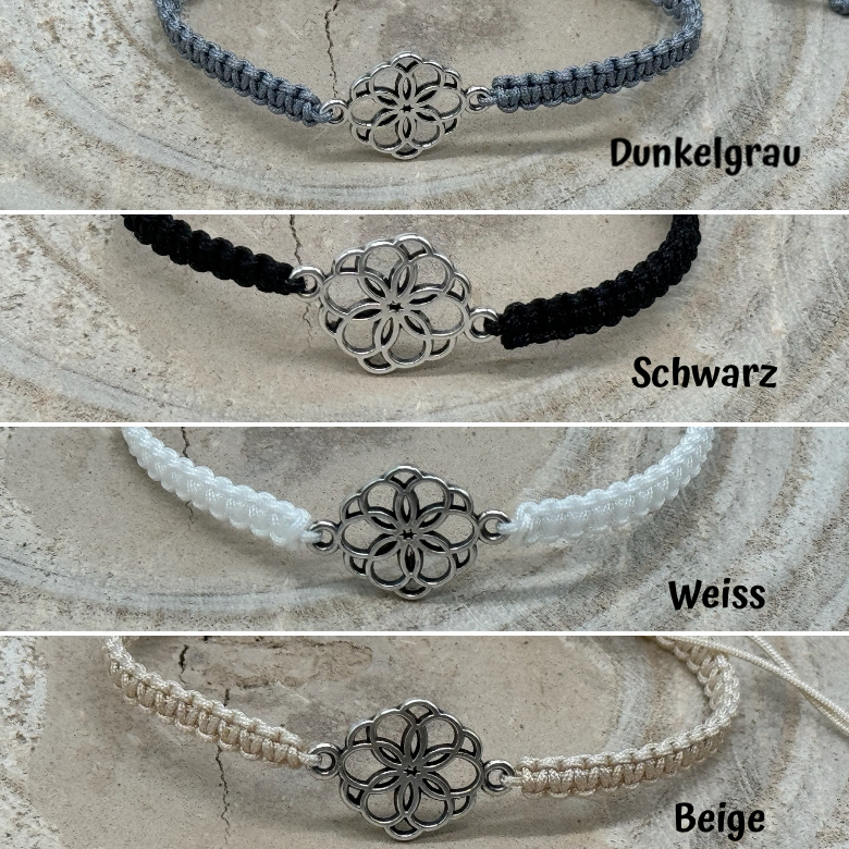 Freundschaftsarmband Makramee Schmuck Armband Blumen Mosaik silberfarben