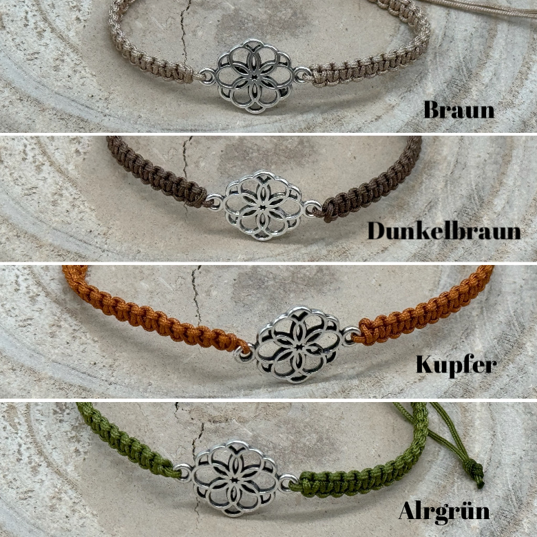 Freundschaftsarmband Makramee Schmuck Armband Blumen Mosaik silberfarben