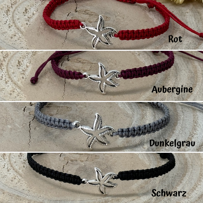 Freundschaftsarmband Makramee Armband kleiner Seestern silberfarbenen Edelstahl