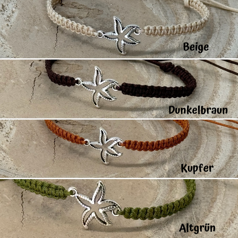 Freundschaftsarmband Makramee Armband kleiner Seestern silberfarbenen Edelstahl
