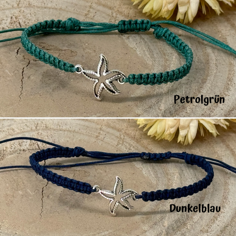 Freundschaftsarmband Makramee Armband kleiner Seestern silberfarbenen Edelstahl