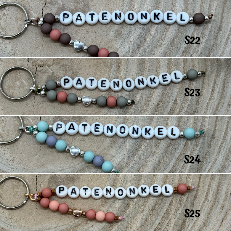 Schlüsselanhänger Taschenanhänger Anhänger Patenonkel mit weißen Buchstabenperlen