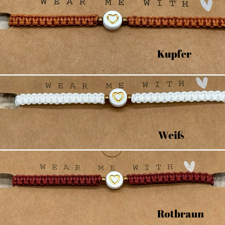 Freundschaftsarmband Makramee Schmuck Armband Herz II mit bronzefarbenen Perlen