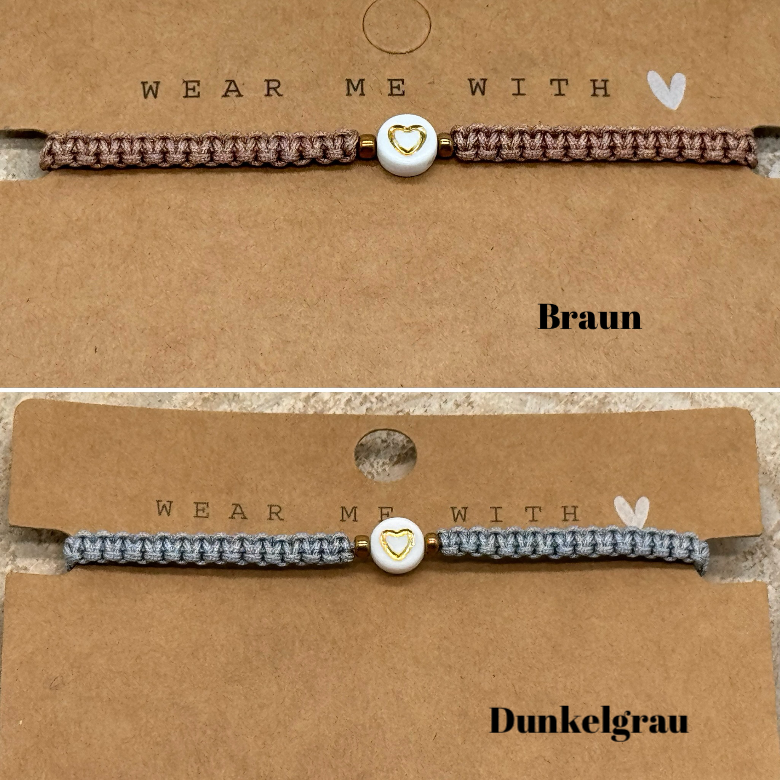 Freundschaftsarmband Makramee Schmuck Armband Herz II mit bronzefarbenen Perlen