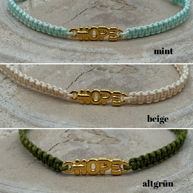 Freundschaftsarmband Makramee Armband HOPE Edelstahl goldfarben