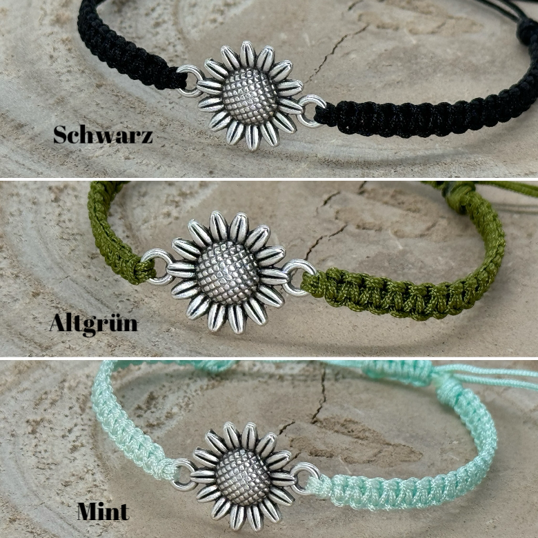 Freundschaftsarmband Makramee Armband Sonnenblumen silberfarbenen Edelstahl