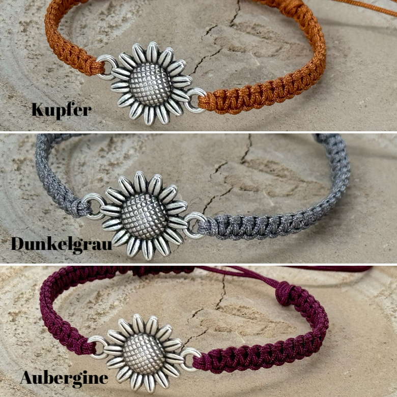 Freundschaftsarmband Makramee Armband Sonnenblumen silberfarbenen Edelstahl
