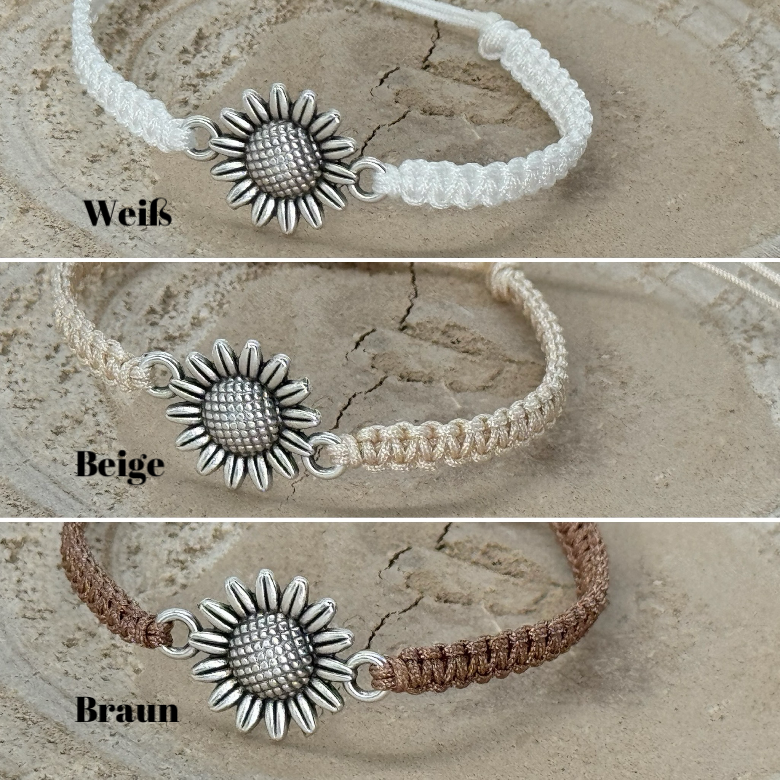 Freundschaftsarmband Makramee Armband Sonnenblumen silberfarbenen Edelstahl