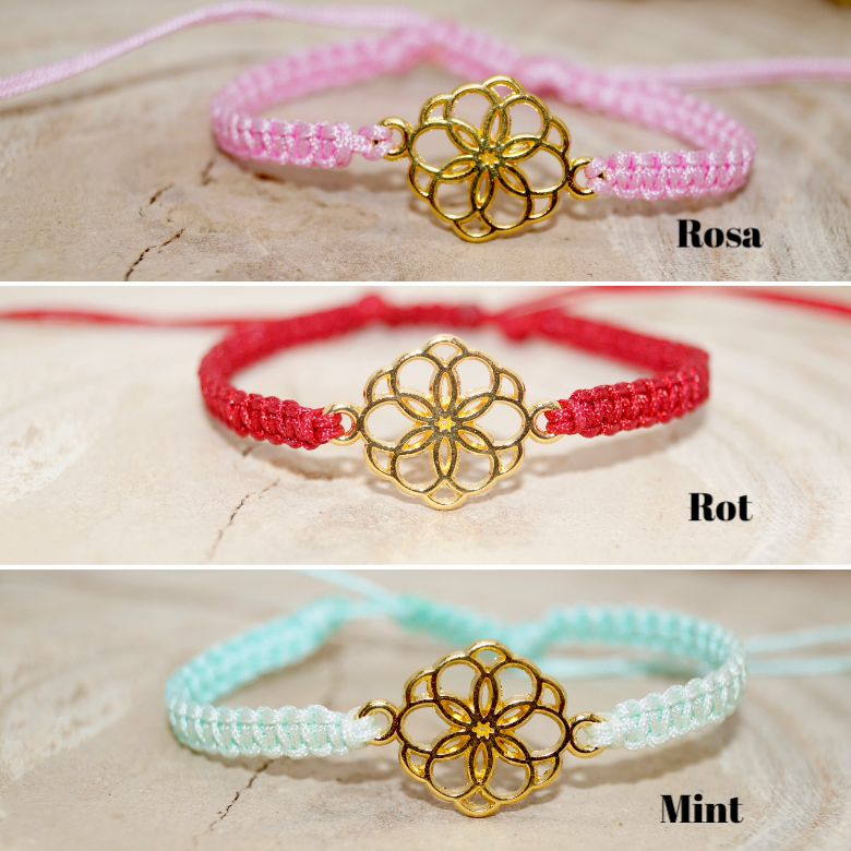 Freundschaftsarmband Makramee Armband Blumen Mosaik Edelstahl golden