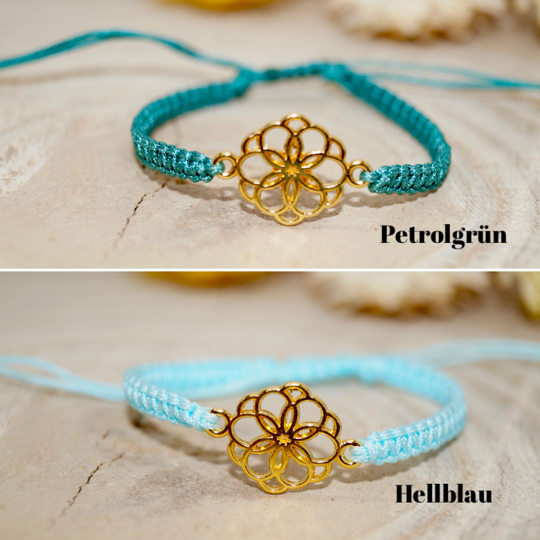 Freundschaftsarmband Makramee Armband Blumen Mosaik Edelstahl golden